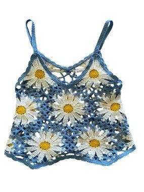 Crochet Crop Top Boho Festival Hippie Shirt Daisy Bohemian Cami Beach Cover Up